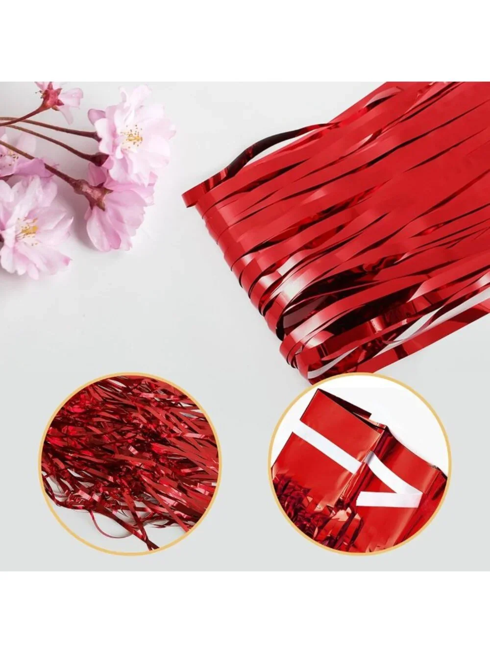 10 Pack Red Foil Fringe Curtains 3.2ft x 9.8ft for Photo Booth & Party Decor